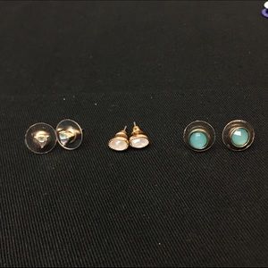 Set of 3 Stone Stud Earrings