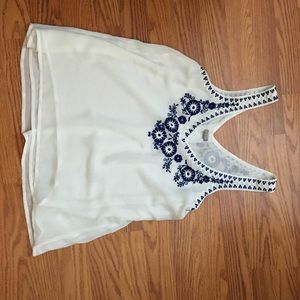 White Plunging V tank top