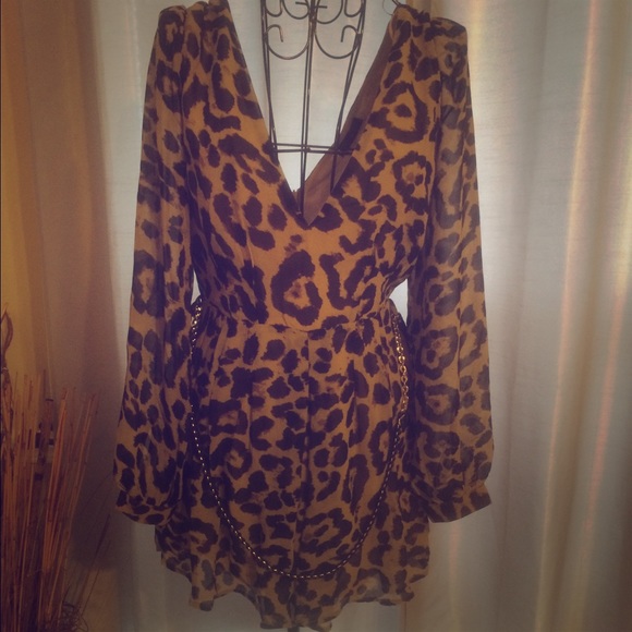 Leopard romper with plunging neckline