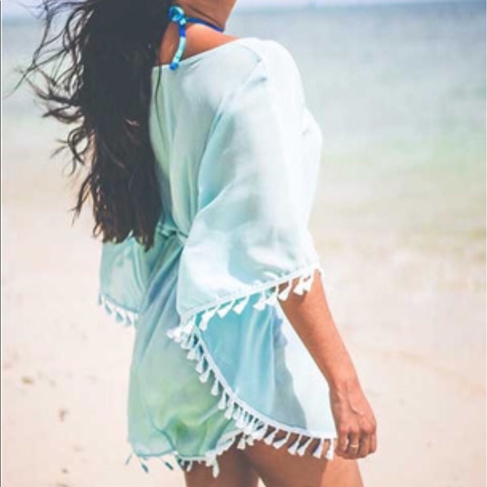Sky blue poncho tie cover up.