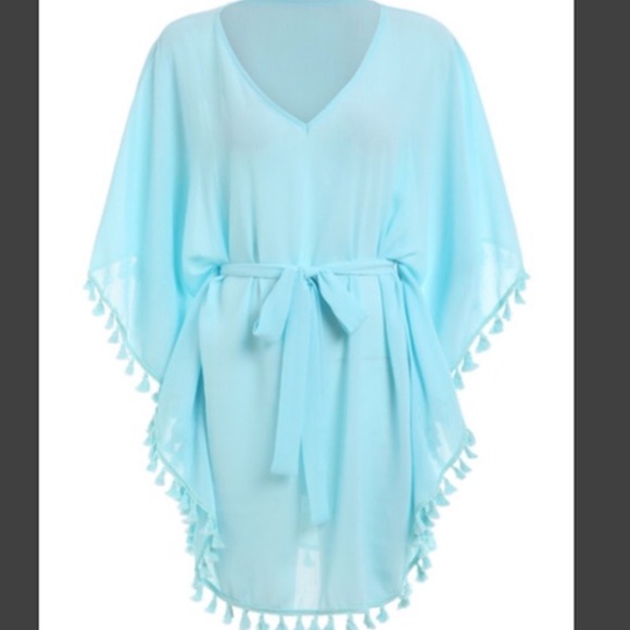 Sky blue poncho tie cover up. - Picture 2 of 2