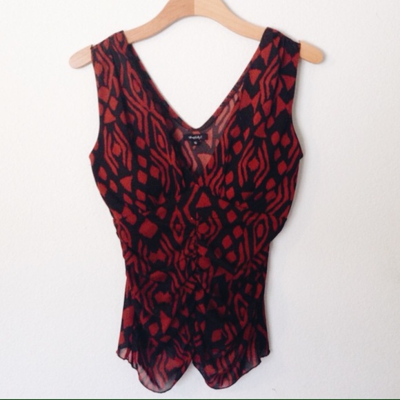 low cut red and black tribal print top