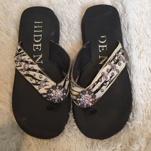 Pink zebra flip flops