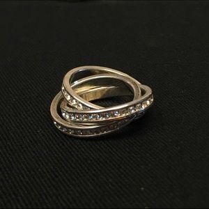 Intertwined Connected Gold and Rhinestone Rings