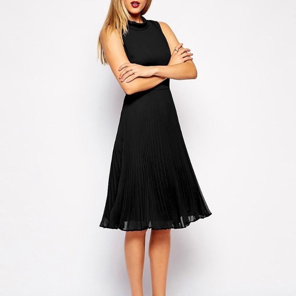 ASOS Midi Dress with Pleated Skirt and High Neck