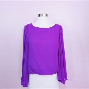 Pleated Long Leaves Purple Blouse