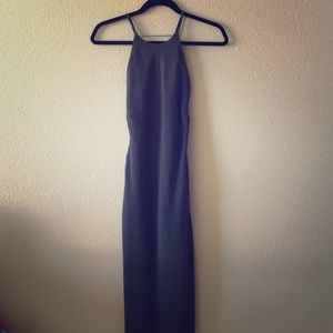 Long dark gray dress.