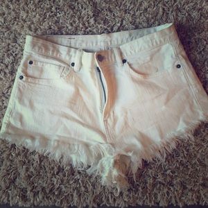 High waisted white denim shorts
