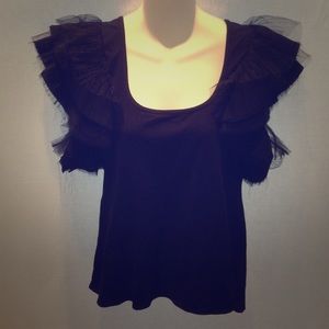 Worth Brand Black Blouse with Ruffles