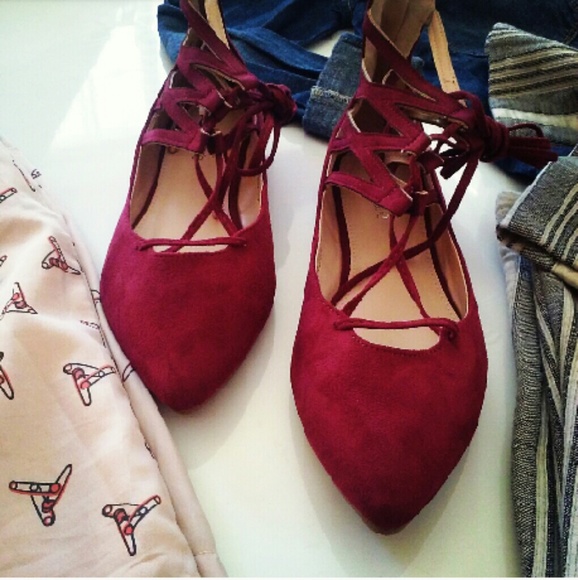 burgundy lace up flats