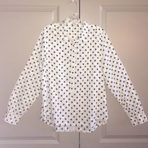 J Crew Jacquard Polka-Dot Popover Blouse. Size L.