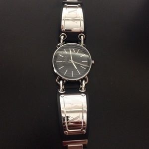 Armani Exchange silver hardware & black leather