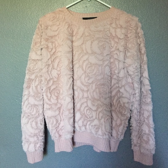 Rose print plush sweater