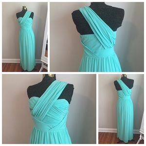 Long Teal Over the Shoulder Grecian Style Dress