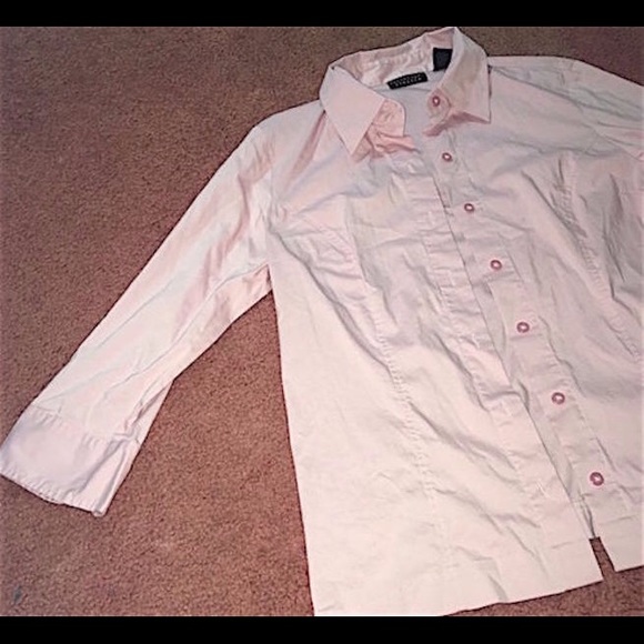 APOSTROPHE STRETCH M PINK BUTTON DOWN TOP - Picture 1 of 4
