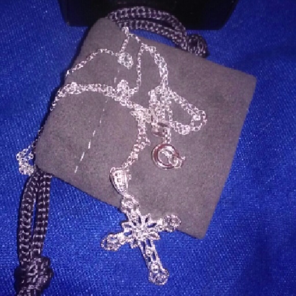 vintage silver cross necklace with small stones