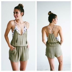Olive Tassel Tie Romper