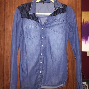 Forever 21 black lace jean shirt- M