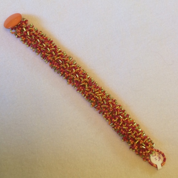 FINAL SALE PRICE Handmade Orange Button Seed & Bugle Bead Bracelet