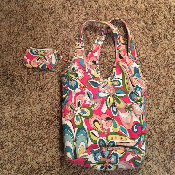 Canvas purse contemporary floral, w/coin purse🙄