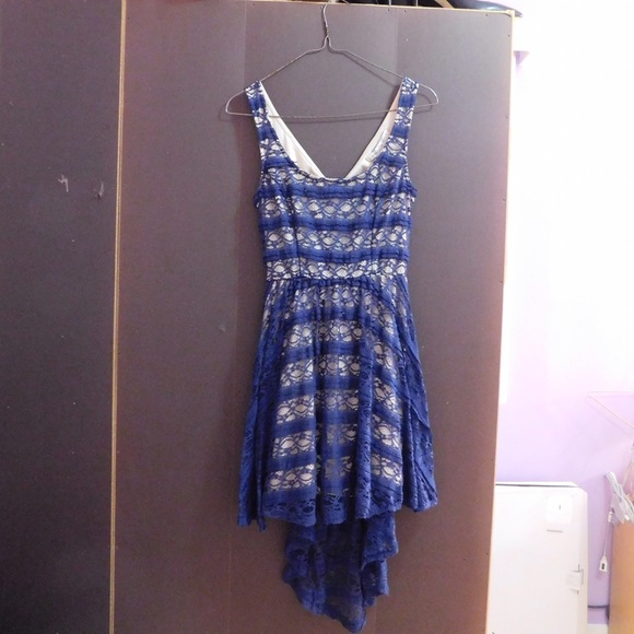 American Rag Blue Lace Hi Low Dress with Bow Back