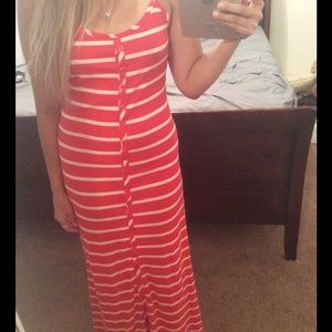 Red and white striped maxi dress