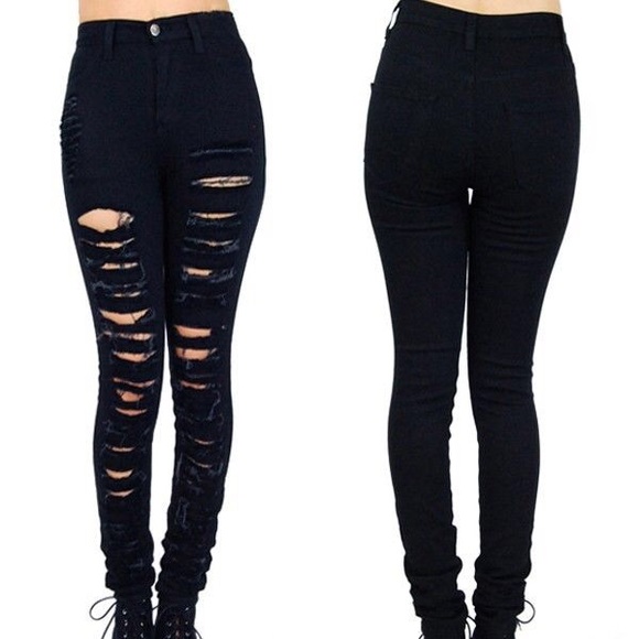 Zara Denim - High Waisted Ripped Black Skinny Jeans