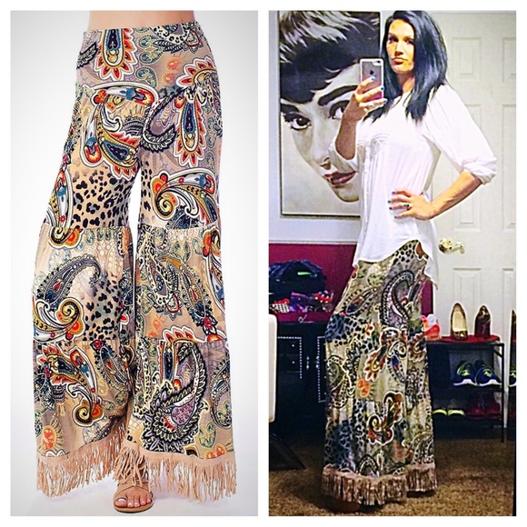 Fringe ruffle boho pants