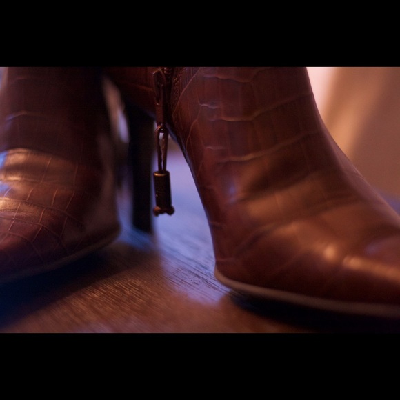 Leather gator skinned ankle boots