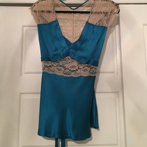Beautiful turquoise silk and lace blouse