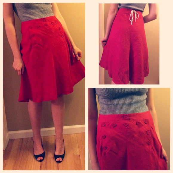 J. Crew Vintage Cherry Red Linen Skirt