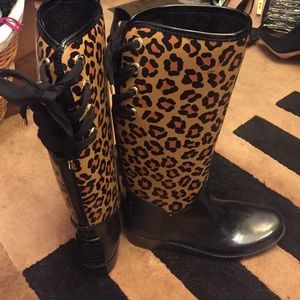 Coach Leopard Lace Up Rainboots