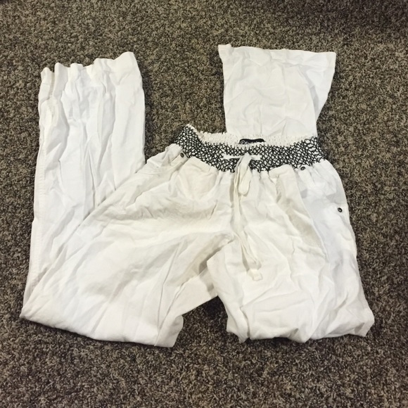 White linen/cotton elastic waist pants