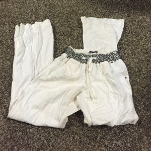 White linen/cotton elastic waist pants