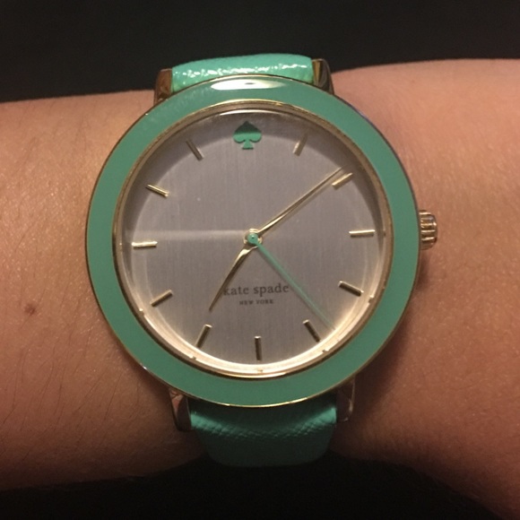 Kate Spade leather watch in mint green and gold