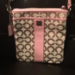 (SOLD)Authentic coach pink and tan cross body bag