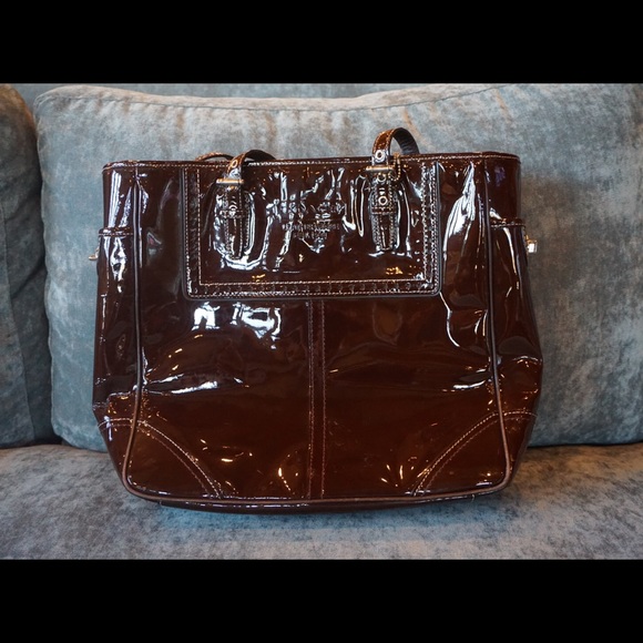 Genuine Brown Patent Leather Coach Purse