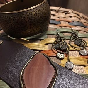 Cuff, wide bangle & earrings (sold as lot)