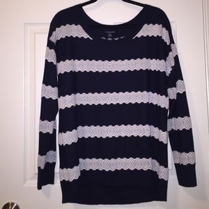 blue and white stripped sweater