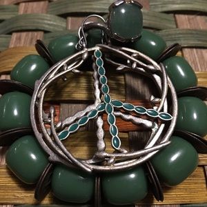 Jade ring, peace earrings & green stretch bracelet