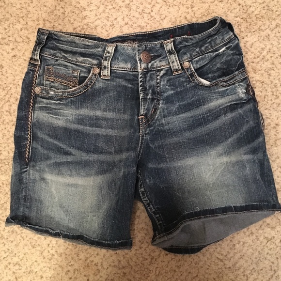 Silver Midi Jean Shorts