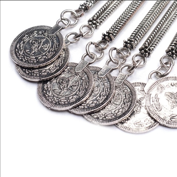 Boho Silver Coin with Black Statement Necklace - Picture 4 of 4