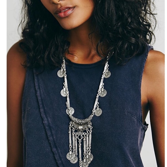 Boho Silver & Black Mini Coin Statement Necklace - Picture 4 of 5