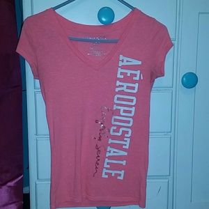 bright peach aeropostale v neck t-shirt