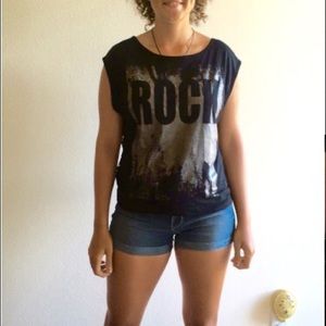 Black "Rock" T-shirt with lace back