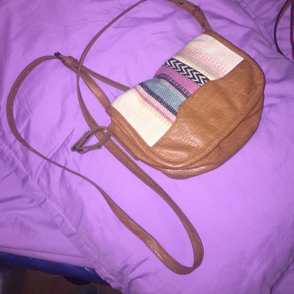 Woven cloth and leather Crossbody