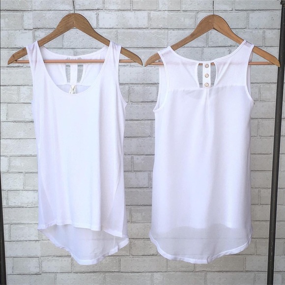 Chiffon back button detail tank top
