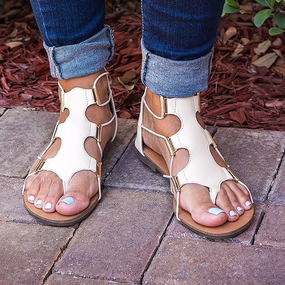 Beige Stretch Gladiator Sandals - Picture 2 of 4