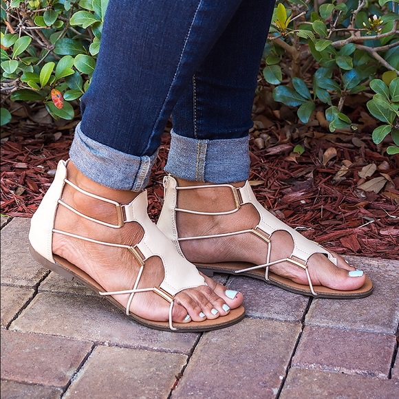 Beige Stretch Gladiator Sandals - Picture 3 of 4