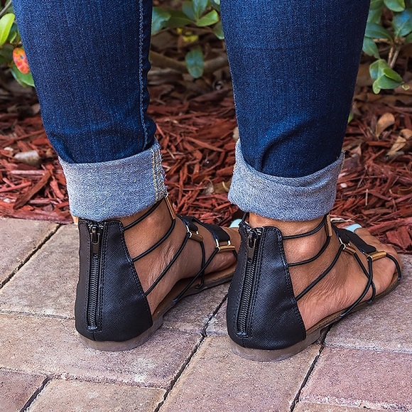 Beige Stretch Gladiator Sandals - Picture 4 of 4